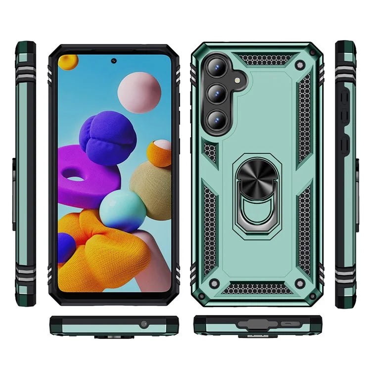 For Samsung Galaxy A35 5G Cell Phone Case Ring Kickstand TPU+PC Drop-proof Back Coverish Green