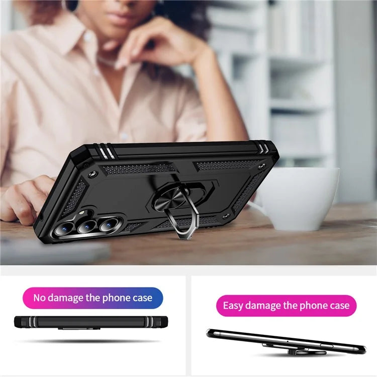 For Samsung Galaxy A55 5G Cell Phone Case Anti-scratch TPU+PC Cover with Ring Kickstand