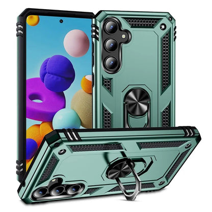 For Samsung Galaxy A55 5G Cell Phone Case Anti-scratch TPU+PC Cover with Ring Kickstandish Green