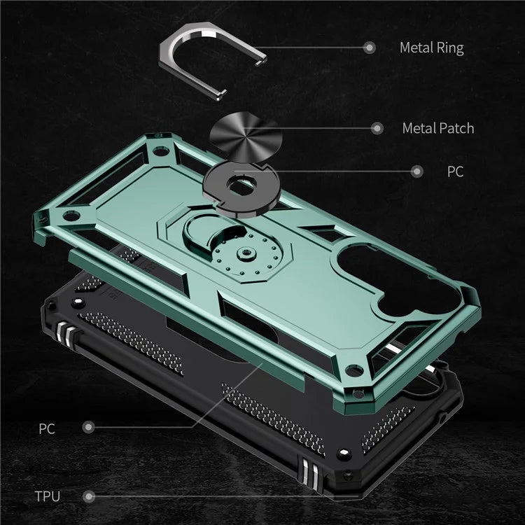 For Samsung Galaxy A55 5G Cell Phone Case Anti-scratch TPU+PC Cover with Ring Kickstandish Green