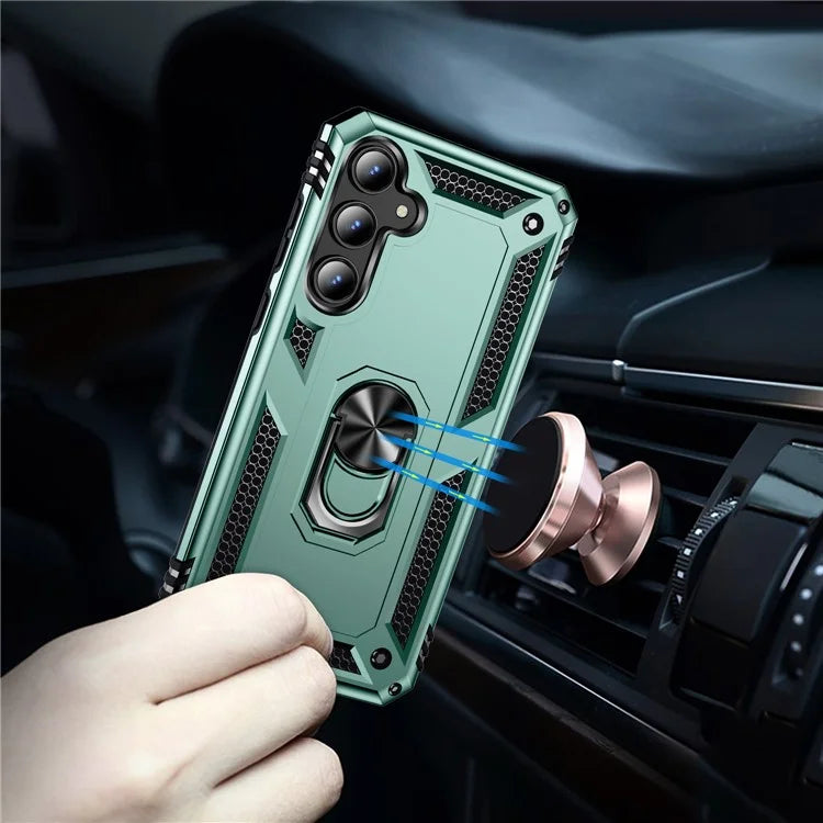 For Samsung Galaxy A55 5G Cell Phone Case Anti-scratch TPU+PC Cover with Ring Kickstandish Green