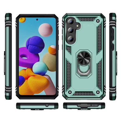 For Samsung Galaxy A55 5G Cell Phone Case Anti-scratch TPU+PC Cover with Ring Kickstandish Green