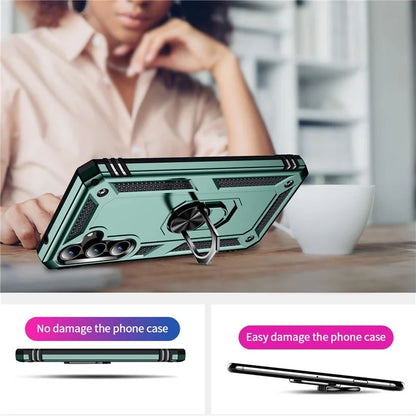 For Samsung Galaxy A55 5G Cell Phone Case Anti-scratch TPU+PC Cover with Ring Kickstandish Green