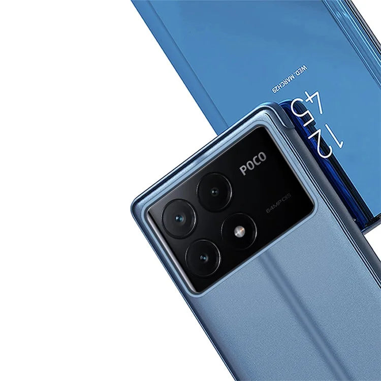 For Xiaomi Poco X6 Pro 5G / Redmi K70E 5G Case View Window Phone Cover with Stand Design  /  Blue