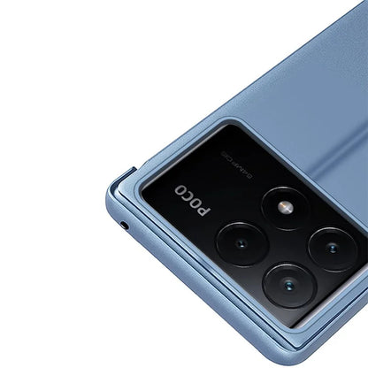 For Xiaomi Poco X6 Pro 5G / Redmi K70E 5G Case View Window Phone Cover with Stand Design  /  Blue