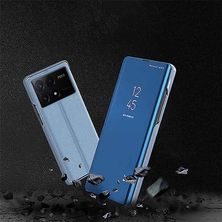 For Xiaomi Poco X6 Pro 5G / Redmi K70E 5G Case View Window Phone Cover with Stand Design  /  Blue