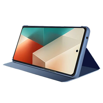 For Xiaomi Redmi Note 13 5G Stand Case View Window Electroplating Mobile Phone Cover  /  Blue