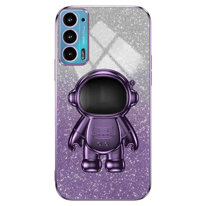For Motorola Edge 20 Case Astronaut Kickstand Mobile Phone Drop-proof Electroplating Cover