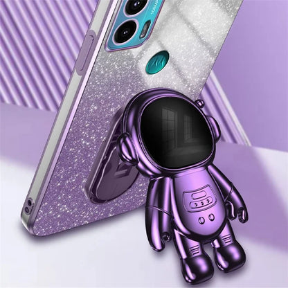 For Motorola Edge 20 Case Astronaut Kickstand Mobile Phone Drop-proof Electroplating Cover
