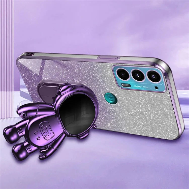 For Motorola Edge 20 Case Astronaut Kickstand Mobile Phone Drop-proof Electroplating Cover
