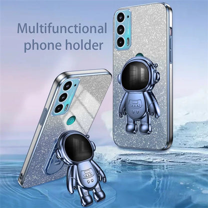 For Motorola Edge 20 Case Astronaut Kickstand Mobile Phone Drop-proof Electroplating Cover