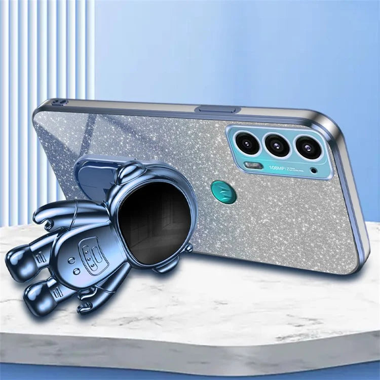 For Motorola Edge 20 Case Astronaut Kickstand Mobile Phone Drop-proof Electroplating Cover