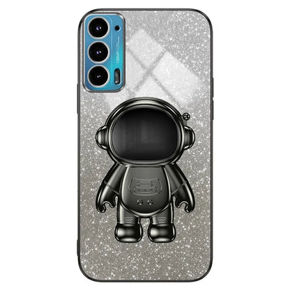 For Motorola Edge 20 Case Astronaut Kickstand Mobile Phone Drop-proof Electroplating Cover