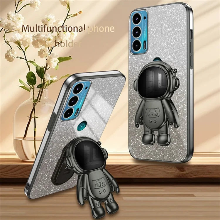 For Motorola Edge 20 Case Astronaut Kickstand Mobile Phone Drop-proof Electroplating Cover