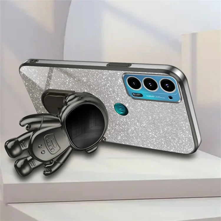 For Motorola Edge 20 Case Astronaut Kickstand Mobile Phone Drop-proof Electroplating Cover