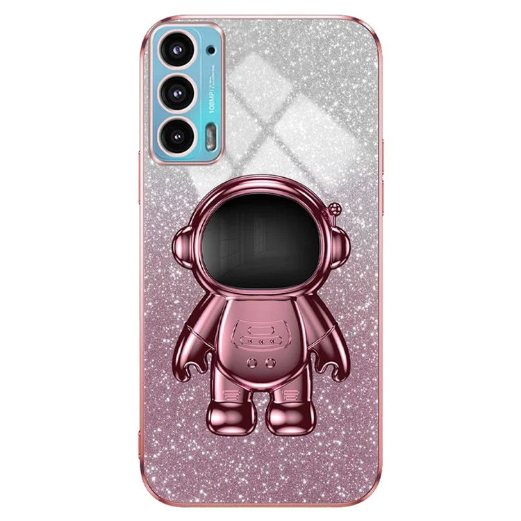 For Motorola Edge 20 Case Astronaut Kickstand Mobile Phone Drop-proof Electroplating Cover
