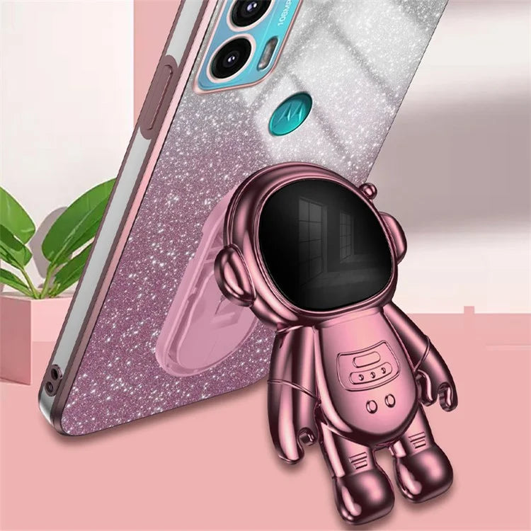 For Motorola Edge 20 Case Astronaut Kickstand Mobile Phone Drop-proof Electroplating Cover