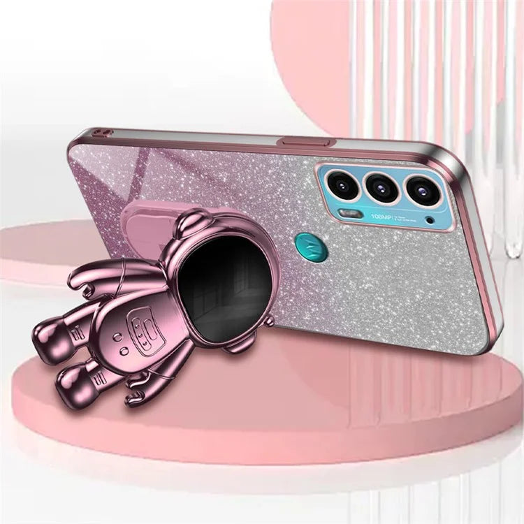 For Motorola Edge 20 Case Astronaut Kickstand Mobile Phone Drop-proof Electroplating Cover