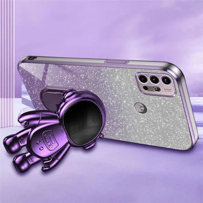 For Motorola Moto G30 Case Astronaut Kickstand Electroplating Phone Cover