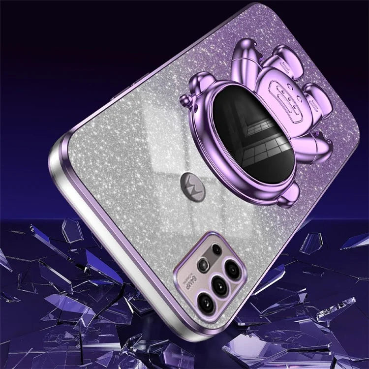 For Motorola Moto G30 Case Astronaut Kickstand Electroplating Phone Cover