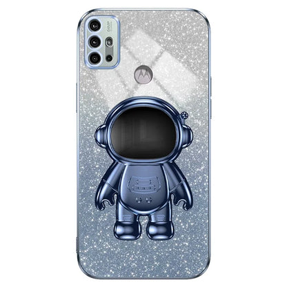 For Motorola Moto G30 Case Astronaut Kickstand Electroplating Phone Cover