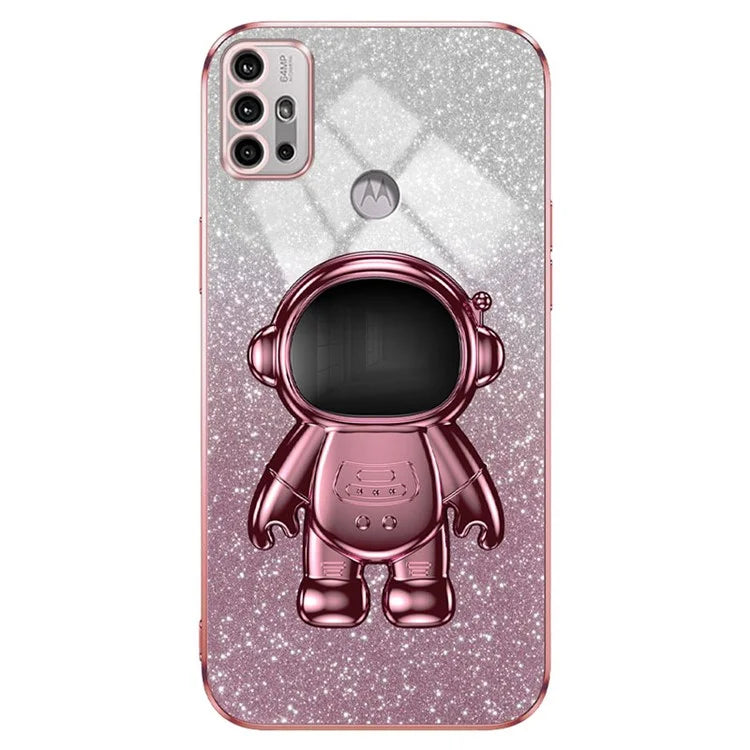 For Motorola Moto G30 Case Astronaut Kickstand Electroplating Phone Cover