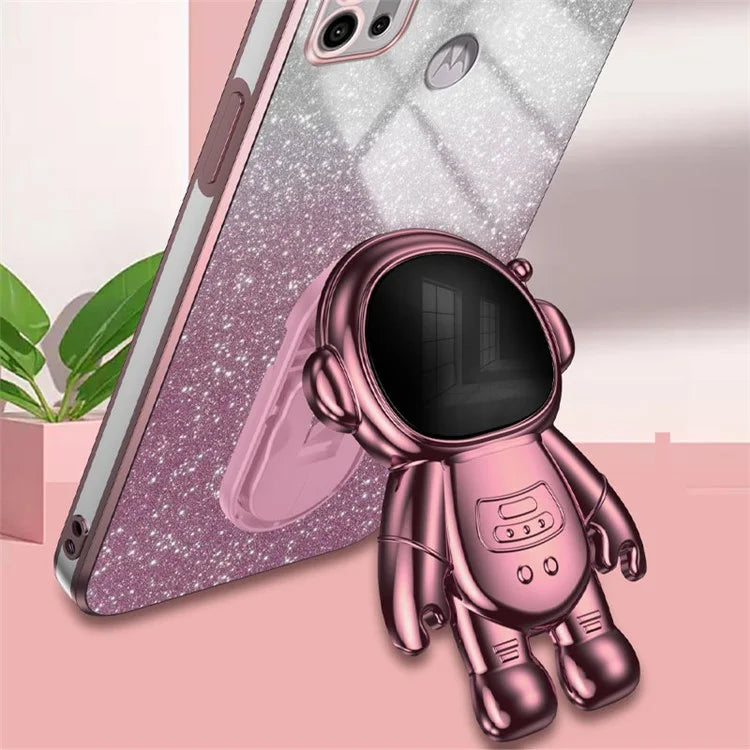 For Motorola Moto G30 Case Astronaut Kickstand Electroplating Phone Cover