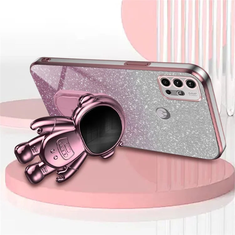 For Motorola Moto G30 Case Astronaut Kickstand Electroplating Phone Cover