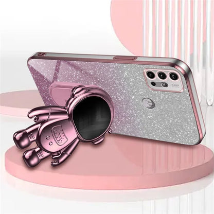 For Motorola Moto G30 Case Astronaut Kickstand Electroplating Phone Cover