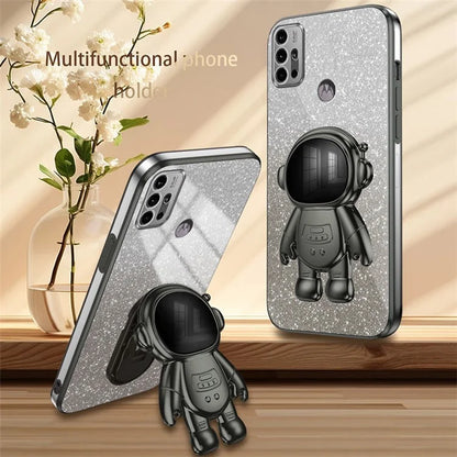 For Motorola Moto G30 Case Astronaut Kickstand Electroplating Phone Cover