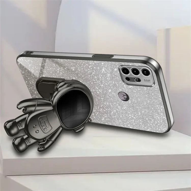 For Motorola Moto G30 Case Astronaut Kickstand Electroplating Phone Cover