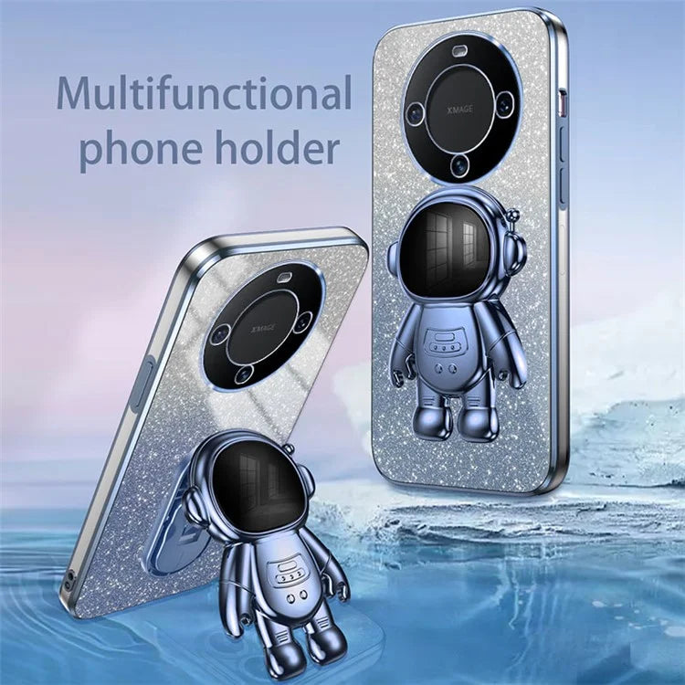 For Huawei Mate 60 Pro PC+TPU Case Electroplating Astronaut Kickstand Phone Cover