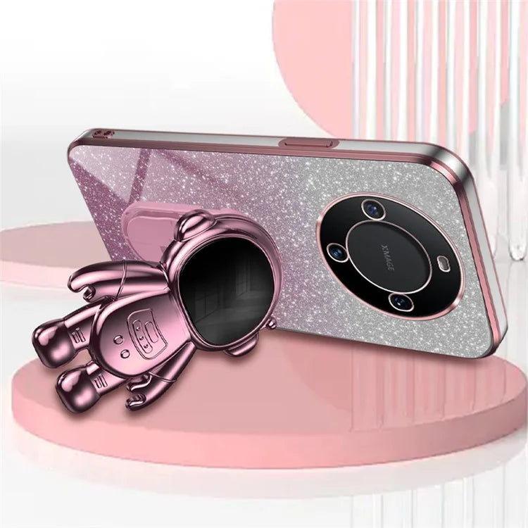 For Huawei Mate 60 Pro PC+TPU Case Electroplating Astronaut Kickstand Phone Cover