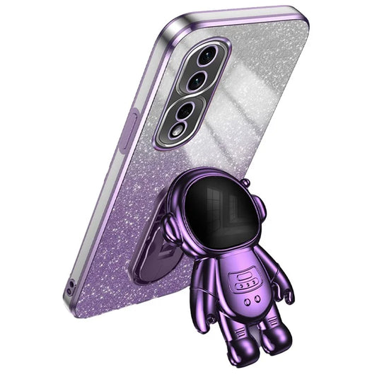 For Honor 80 Pro 5G Case Electroplating Kickstand PC+TPU Glitter Powder Mobile Phone Cover