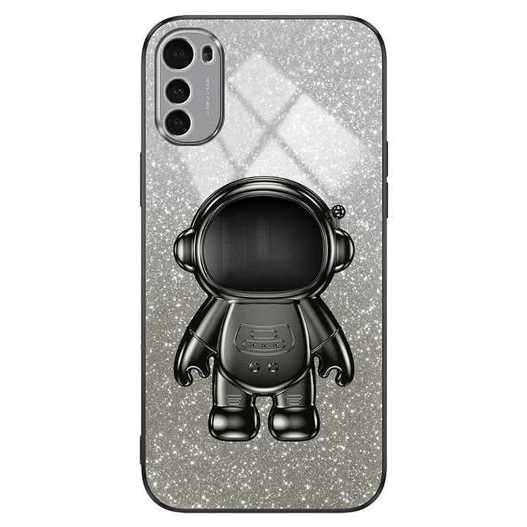 For Motorola Moto E32 4G Case Electroplating Phone Cover with Astronaut Kickstand