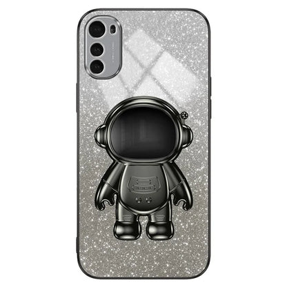 For Motorola Moto E32 4G Case Electroplating Phone Cover with Astronaut Kickstand