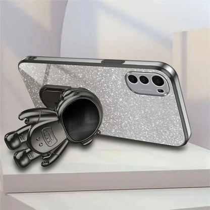 For Motorola Moto E32 4G Case Electroplating Phone Cover with Astronaut Kickstand