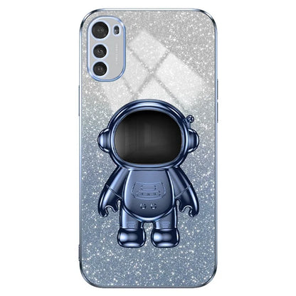 For Motorola Moto E32 4G Case Electroplating Phone Cover with Astronaut Kickstand