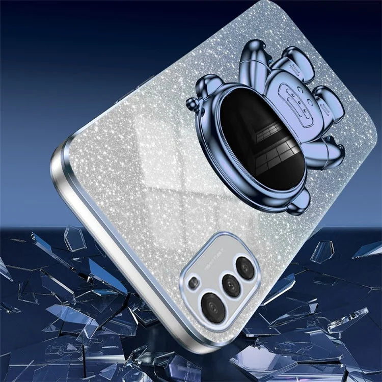 For Motorola Moto E32 4G Case Electroplating Phone Cover with Astronaut Kickstand