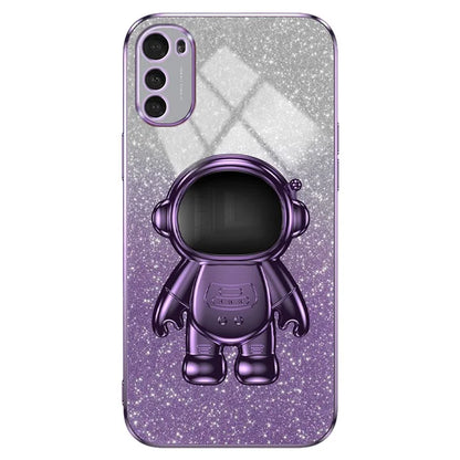 For Motorola Moto E32 4G Case Electroplating Phone Cover with Astronaut Kickstand