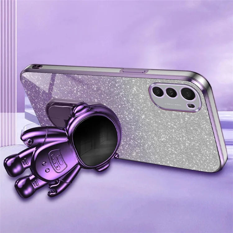 For Motorola Moto E32 4G Case Electroplating Phone Cover with Astronaut Kickstand
