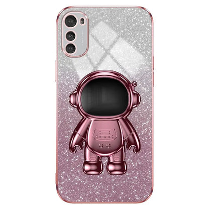 For Motorola Moto E32 4G Case Electroplating Phone Cover with Astronaut Kickstand