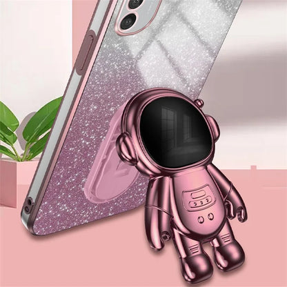 For Motorola Moto E32 4G Case Electroplating Phone Cover with Astronaut Kickstand
