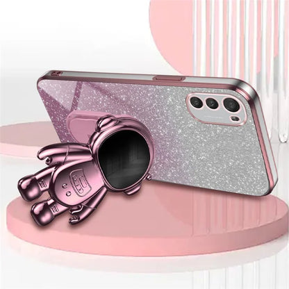 For Motorola Moto E32 4G Case Electroplating Phone Cover with Astronaut Kickstand