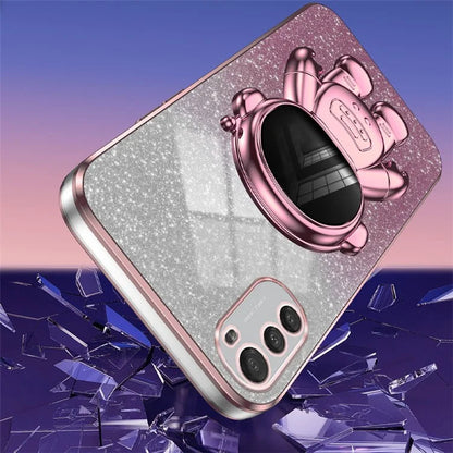 For Motorola Moto E32 4G Case Electroplating Phone Cover with Astronaut Kickstand