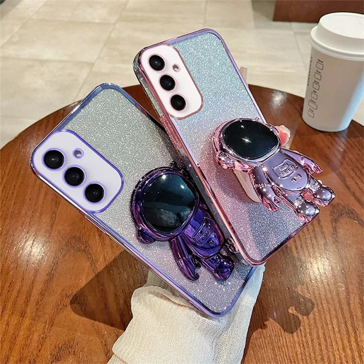 For Samsung Galaxy S24 Case Glitter Astronaut Kickstand Phone Back Cover