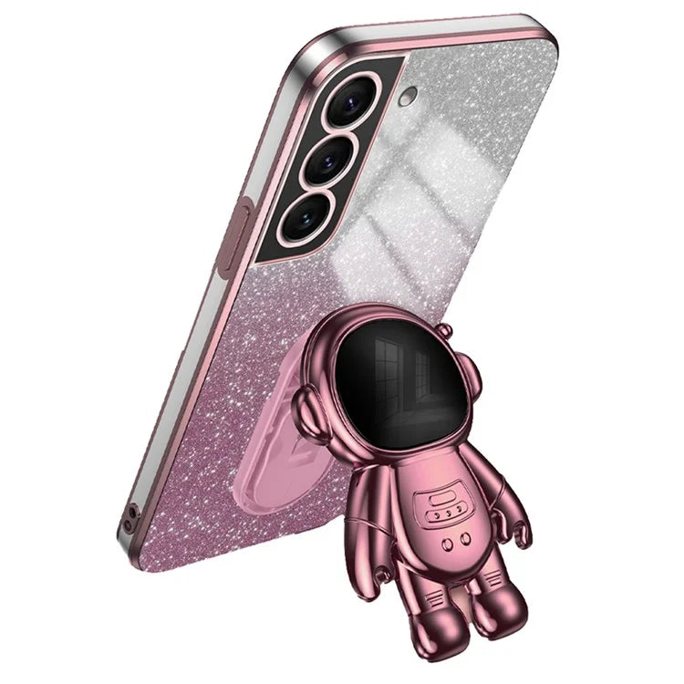 For Samsung Galaxy S22+ 5G Electroplating Case Astronaut Kickstand Phone Cover