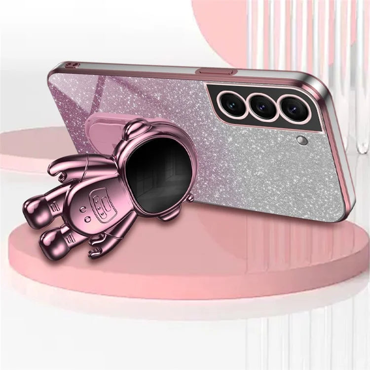 For Samsung Galaxy S22+ 5G Electroplating Case Astronaut Kickstand Phone Cover