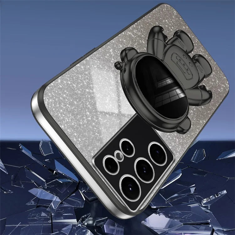 For Samsung Galaxy S22 Ultra 5G Anti-shock PC+TPU Case Astronaut Kickstand Phone Cover