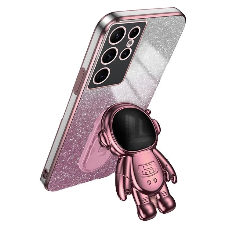 For Samsung Galaxy S22 Ultra 5G Anti-shock PC+TPU Case Astronaut Kickstand Phone Cover